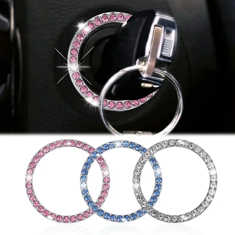 Car Ignition Key Ring Diamond Rhinestone Stickers for Auto Motorcycle Styling Bling Decoration Key Circle Button Car Accessories