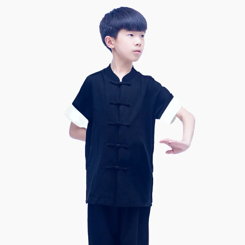 Kids Boys Girls Breathable Short Sleeve Kung Fu Uniform Martial Arts Training Suit Chinese Style Tang Suit Wushu Clothing Set
