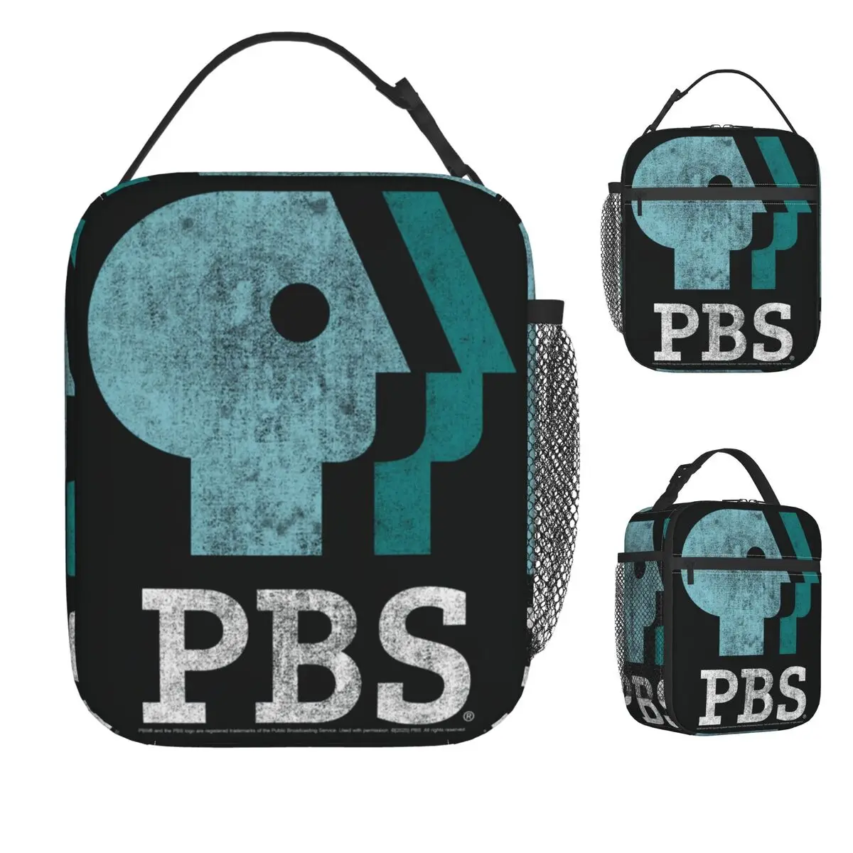 

PBS Blue Teal And White Logo Public Broadcasting Service Lunch Bag Portable Lunch Box Work Cooler Bag Waterproof Tote Food Bags