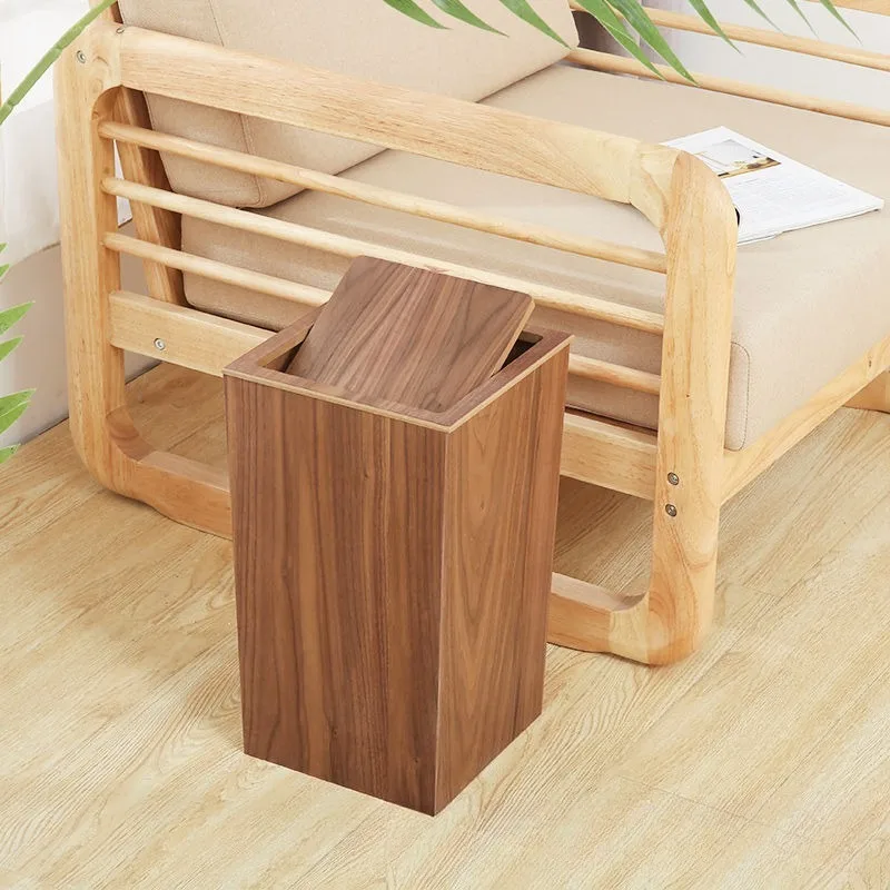 Narrow Space Wooden Trash Can, Right Angle Japanese Style Waste Bin, Slim Storage Basket for Living Room Kitchen