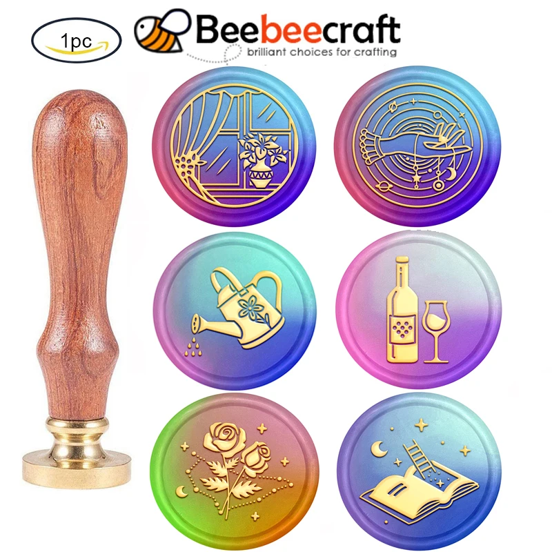 

1PC 25mm Wax Seal Stamp Set Sealing Wax Stamp Solid Brass Head Wood Handle Retro Brass Stamp Kit Removable Window 83x22mm