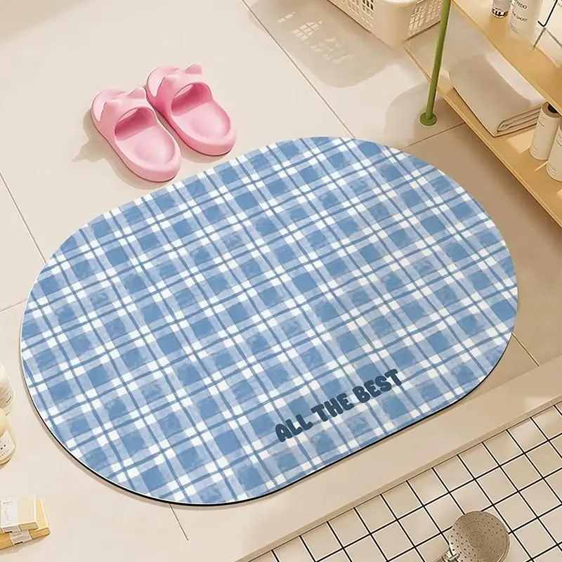 VIKAMA Daffodil White Gingham Best Wishes Text Oblong Bath Rug Darling Cheerful Fast Drying Water Wicking Styling Nostalgic Soft