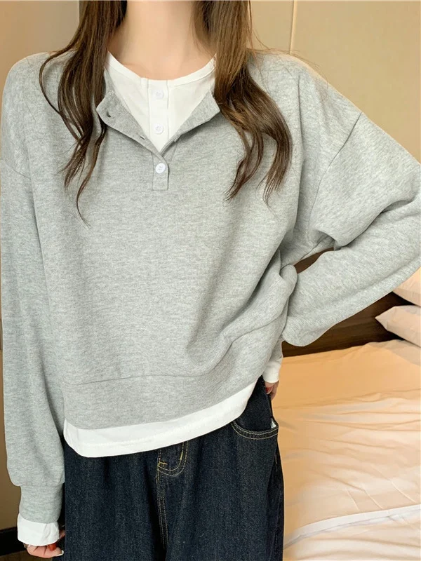 Ay solto longo sve hoodie feminino coreano sle primavera outono na moda streetwear casual confortável mistura de poliéster moletom