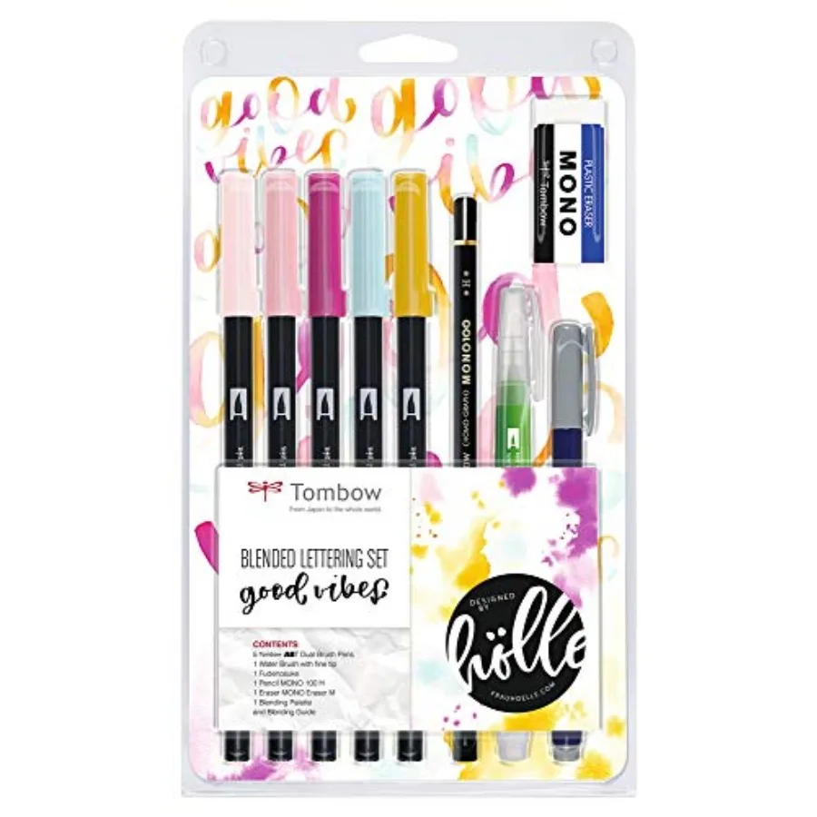 

Blended Lettering Set includes 5 ABT Brush Pens, 1 Mono Pencil, 1 Mono Eraser, 1 Fudenosuke, 1 Water Brush, Blending Palette an