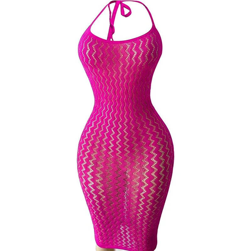 Mesh Beach Cover Up Dress Women hollow Out Sheer Fishnet Bodycon Dress Sexy Music Festival Rave Outfit Swimwear Coverups - view 5