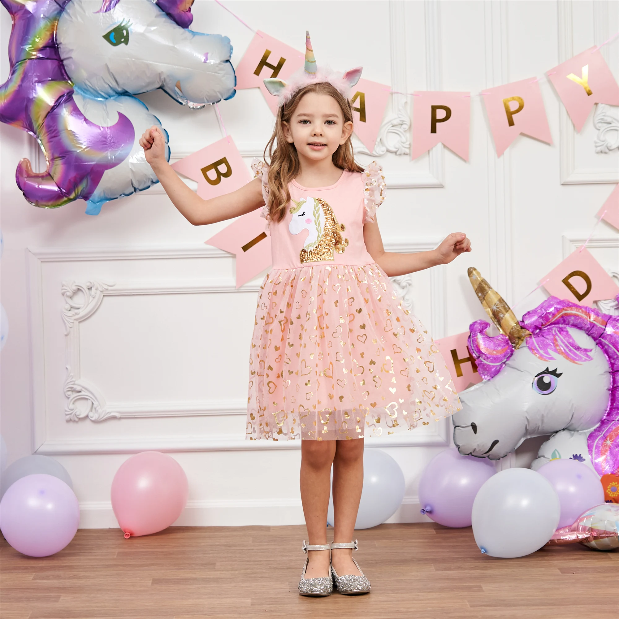 Girls' Unicorn Dress: Children's Spring/Summer New Sleeveless Embroidered Party Dress SH1696