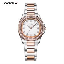 SINOBI-Relojes de pulsera dorados de acero inoxidable para mujer, reloj de pulsera de diamantes, reloj de pulsera de cuarzo para mujer, gran oferta