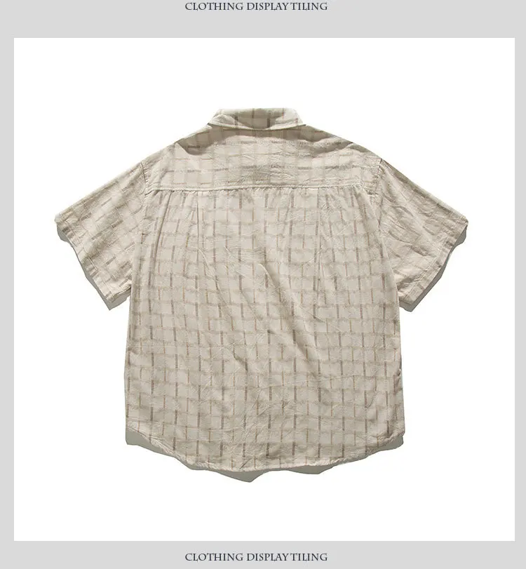 Senbo summer retro plaid lapel short-sleeved shirt loose casual five-point sleeve jacket