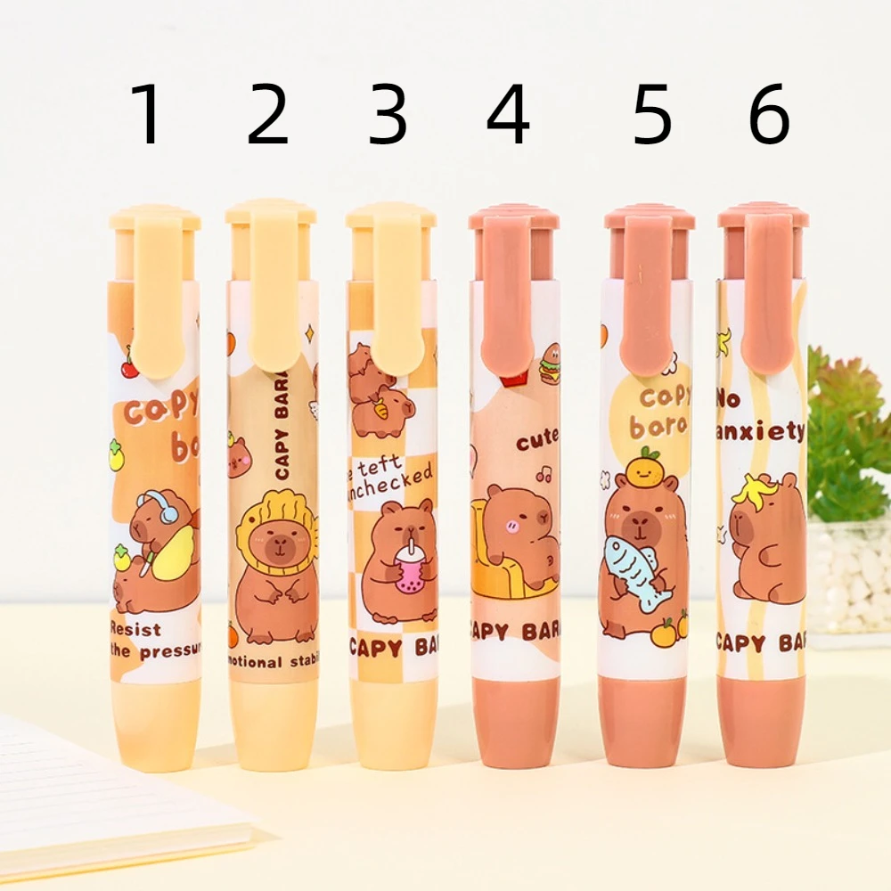 1PC Cute Retractable Capybara Eraser Soft Clean Mechanical Eraser Stationery Pressing Pencil Eraser Student Gift