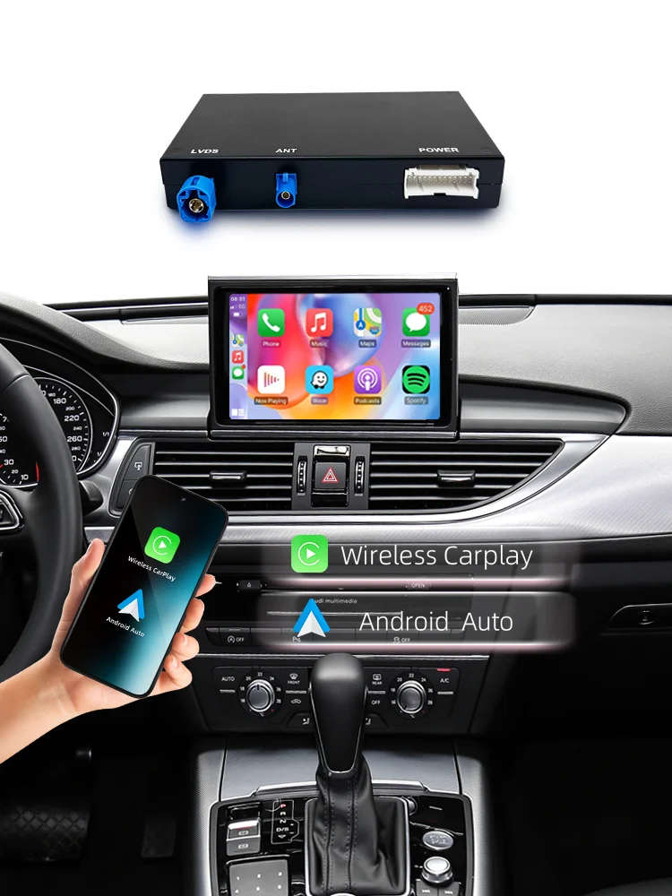 BONROAD Drahtloses CarPlay-Schnittstellenmodul für Audi A6 A7 2012–2018 mit Android Auto Mirror Link AirPlay Bluetooth