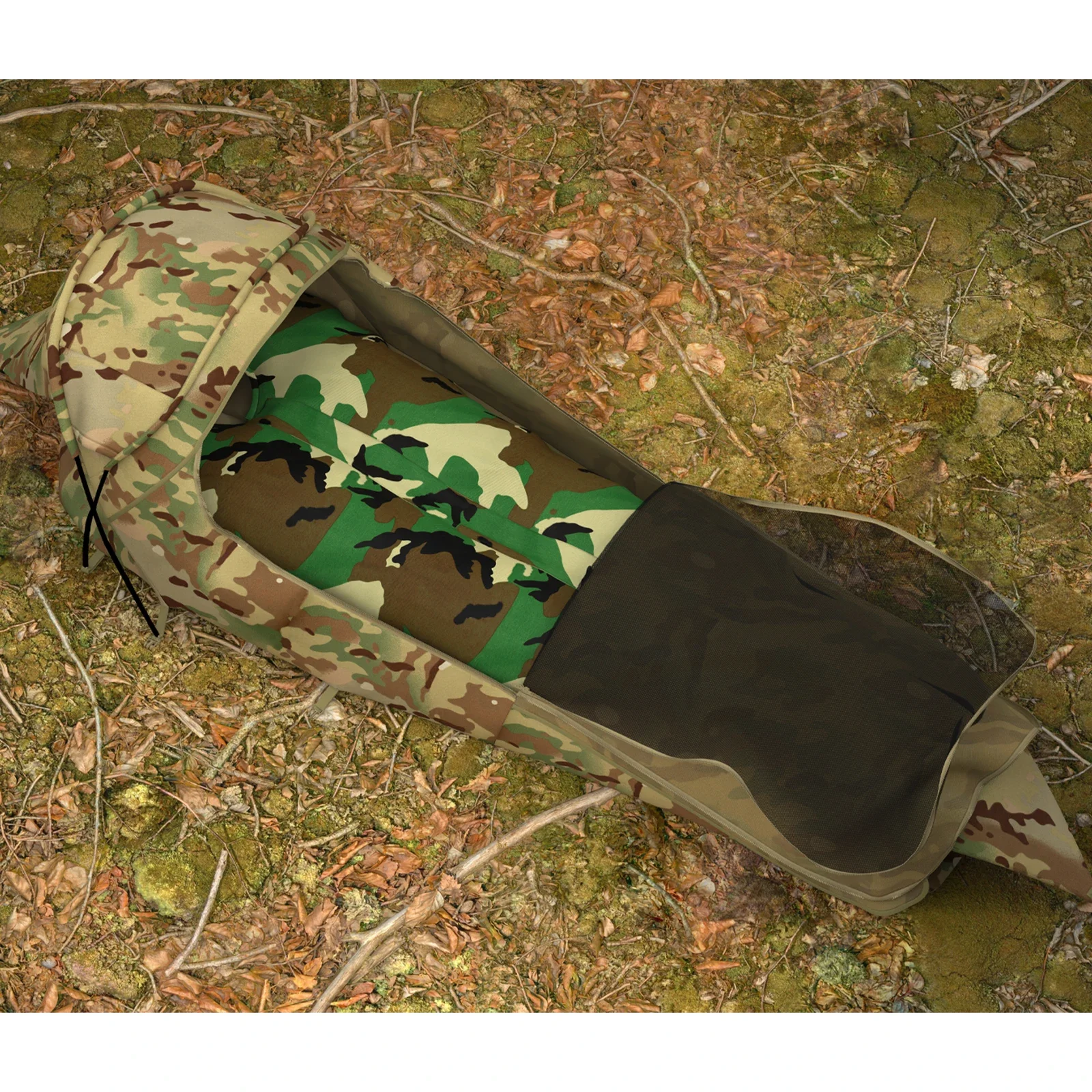 MT Military Hideaway Bivy Cover Stealth Compact Single-Pole Hooped Tent for Modular Sleeping Bag with Mosquito Net Mesh