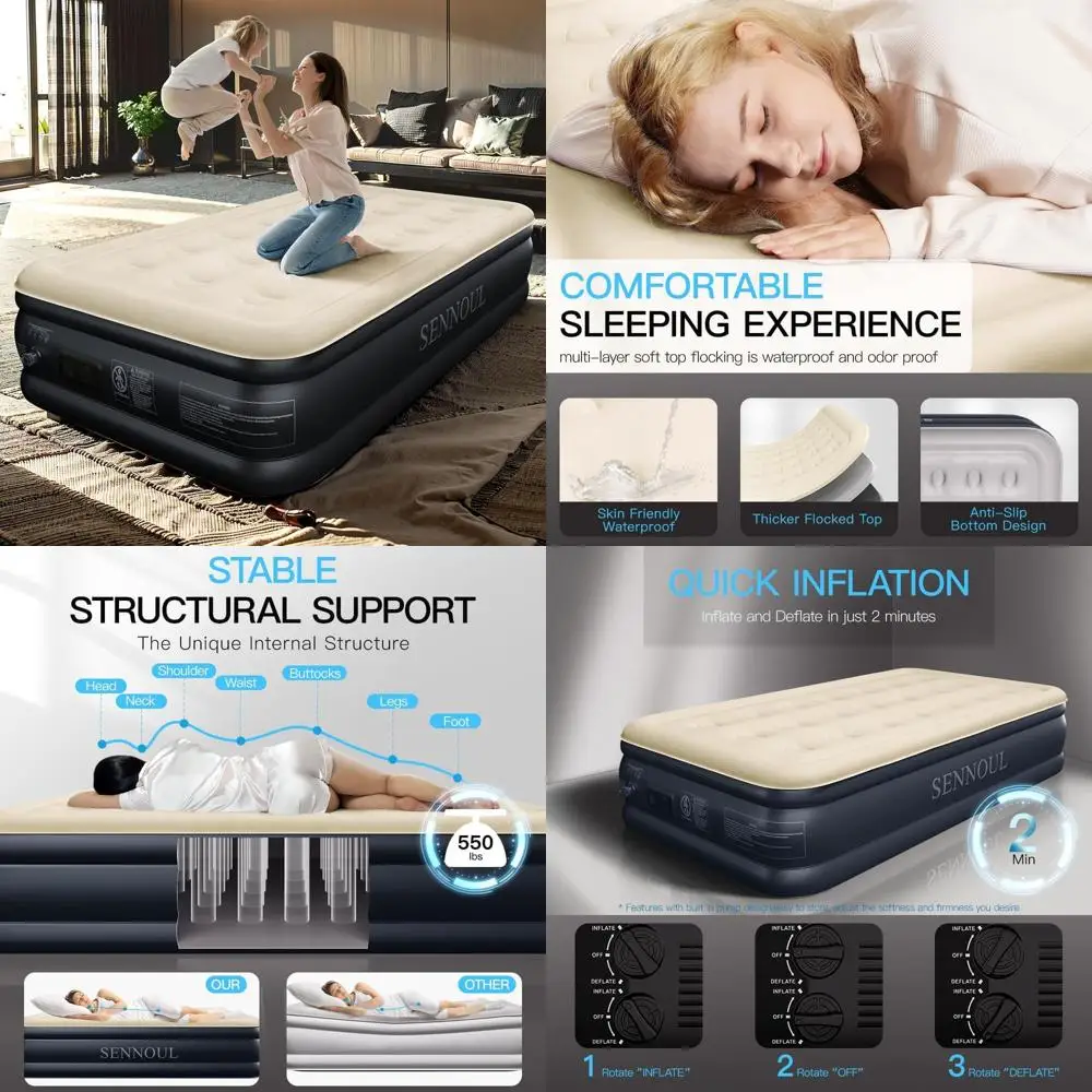مرتبة هوائية مزدوجة مع مضخة مدمجة، سرير مفرد مطور، 2 دقيقة سريعة قابلة للنفخ/انفخ ذاتيًا، 18 بوصة/550 رطل كحد أقصى، S #1
