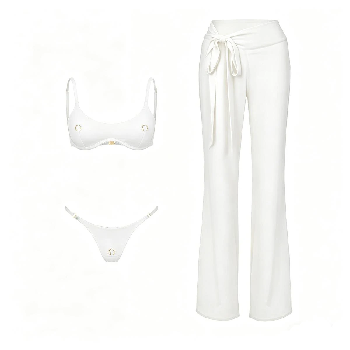 Sexy 3-teiliger Badeanzug mit Strandhose Damen Bikini Push-Up Bademode Biquini Weißer Badeanzug Micro Bikinis Badebekleidung Strandmode