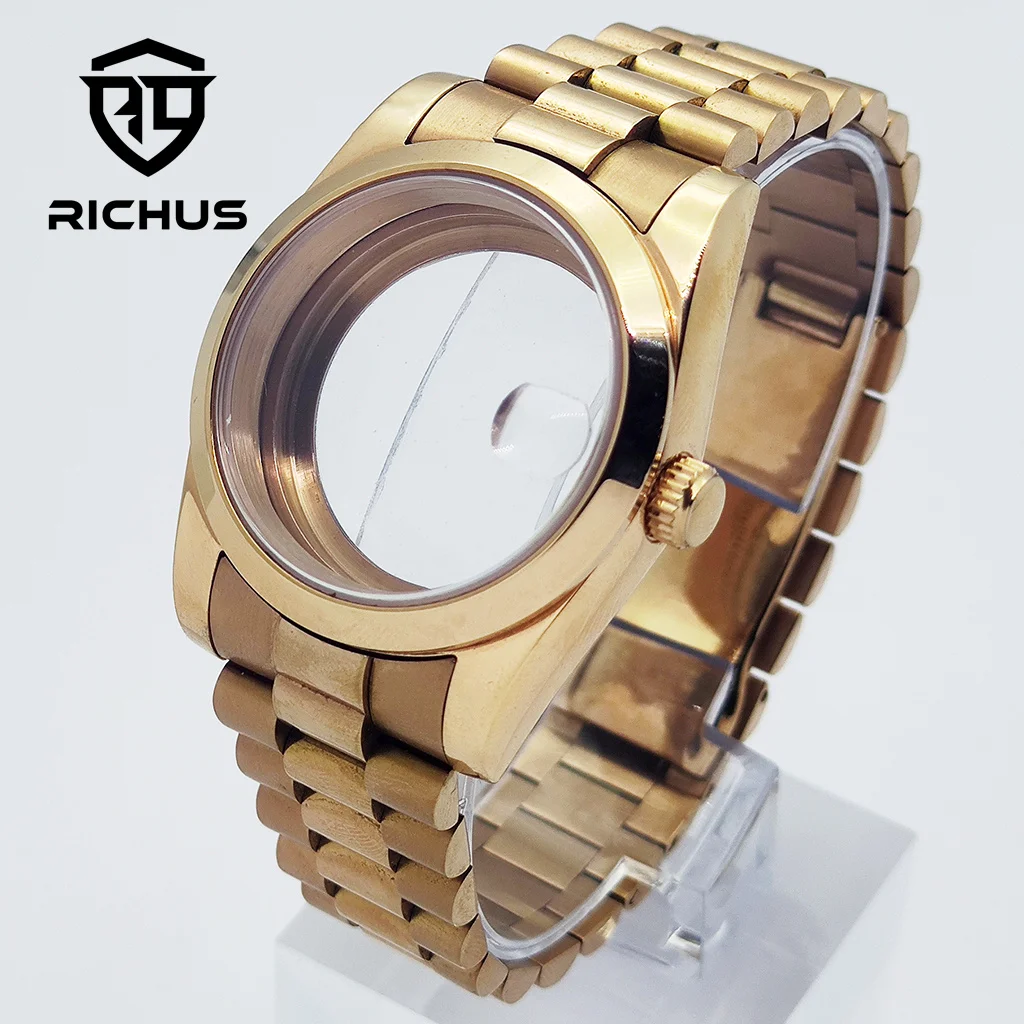 

RICHUS 36/39 мм корпус для часов из розового золота, 100 м, водонепроницаемый, подходит для NH34 NH35 NH36 Miyota8215-DG ETA2824 PT5000, аксессуары для часов с механизмом