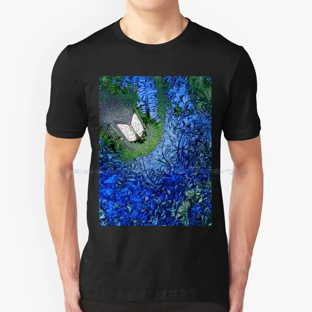 Lantern T Shirt 100% Cotton Tee Photo Manipulation Lantern Night Garden Path Leaves Moss Nocturnal Blue Green Nature Light