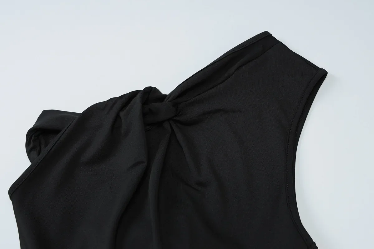 ツイストリボンシャーリングボディコンミニドレス女性ソリッド非対称ネックノースリーブシースパーティークラブウェア Y2K ストリート Vestidos