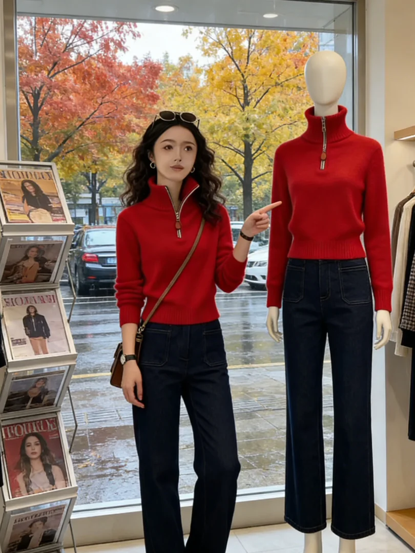 

Chic ort Knitted Sweatirt Korean Sle Unique Beautiful High-End Feel Good Fit Color Blo Women's Casual Long Sve Top
