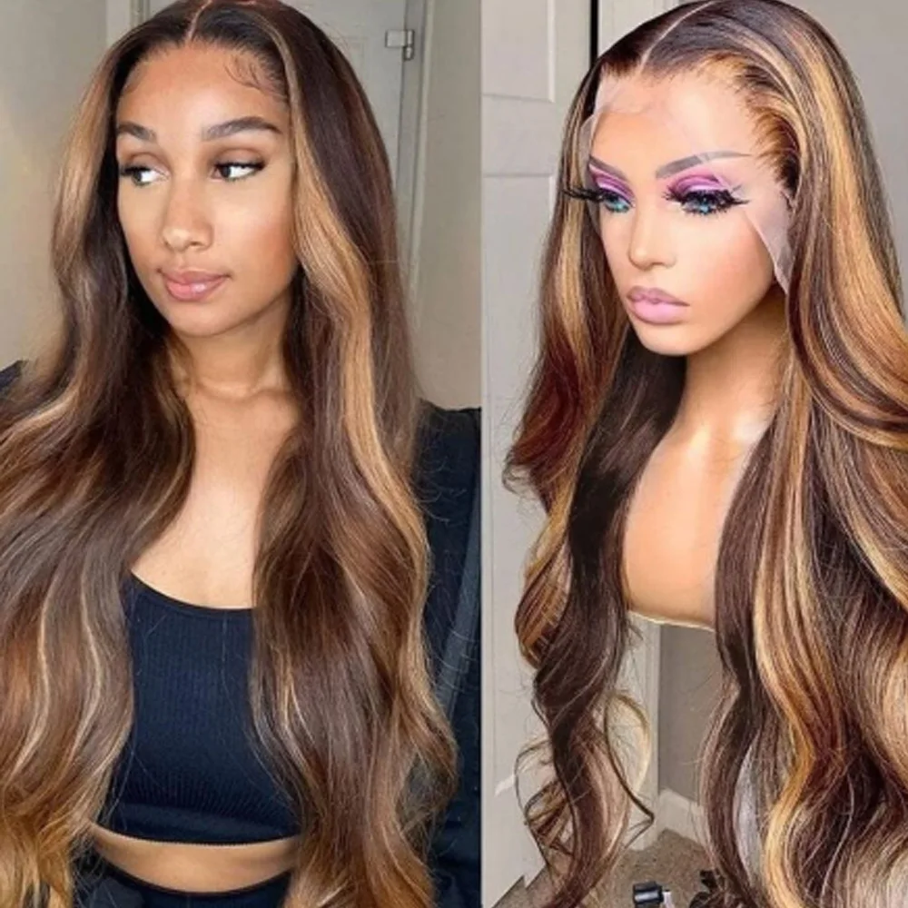 

Long Body Wave 26inch Natural Highlight Brown 180 Density 5x5 Silk Base Jewish Human Hair Extensions with Baby Hair HD Lace