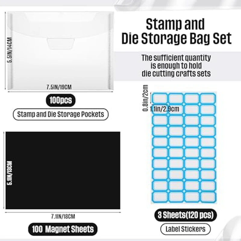 100 Clear Stamp And Die Storage Bags, 100 0.3Mm Magnetic Board Plastic Scrapbook Storage Envelopes For Card Making High Guality