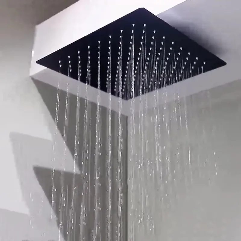 16 Inch Ceiling mounted Rain Shower Head Push Button Thermostatic Shower Faucet Set Brass Rainfall Shower System sets