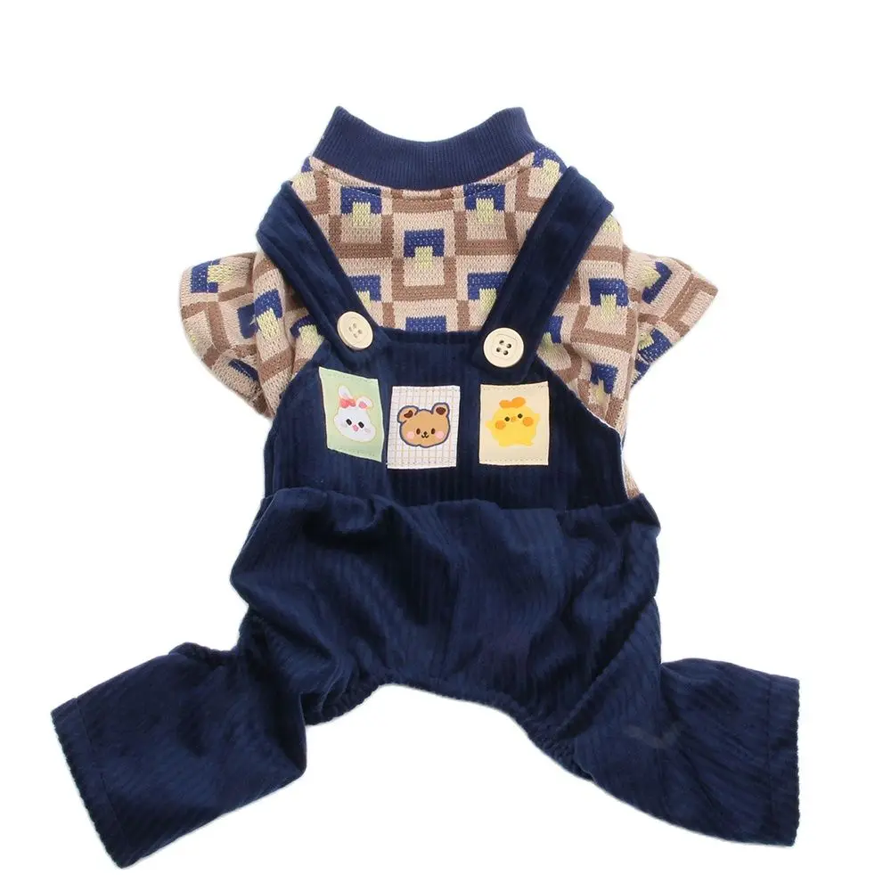 Boy Dog Cat Jumpsuit Rompers with Cartoon Design Pet Puppy Coat Jacket Autumn/Winter Ouffit