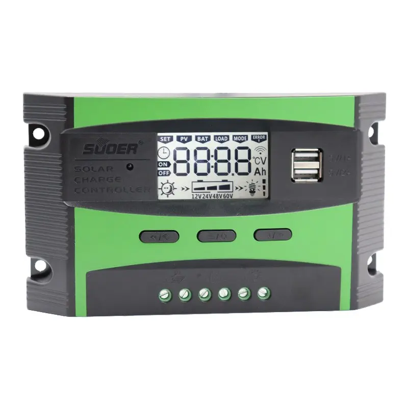 SUOER ST-C1220 12-24 VOLT 20 AMP DİGİTAL AUTOMATIC SOLAR CHARGE CONTROLLER (2 USB GİRİŞLİ 5 V-2.1A)