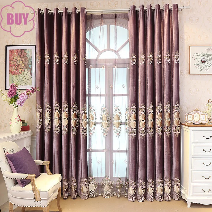 

Purple Embroidered Window Screen Thickened Flannelette Curtains for Living Room Bedroom Villa Customized French Window