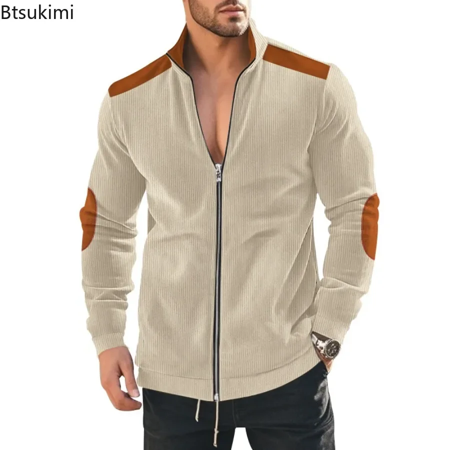 

2025 Men's Outdoor Casual Coats Fashion Patchwork Design Stand Collar Slim Fit Zip-up Jacket Male Color Block Cardigan Outerwear