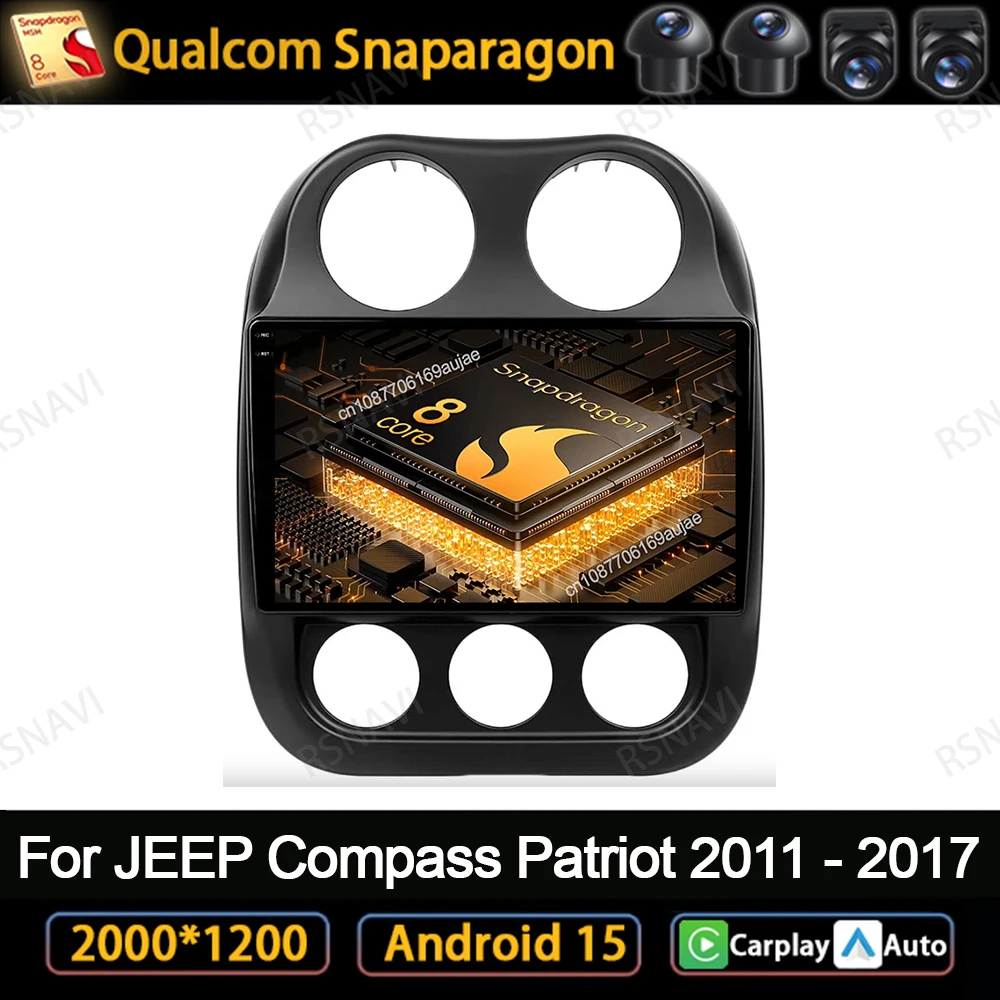 Автомобильный радиоприемник Android 15 для JEEP Compass Patriot 2011-2017 4G LTE Viedo Player DSP BT Навигационный головное устройство GPS DVD 5G WIFI QLED