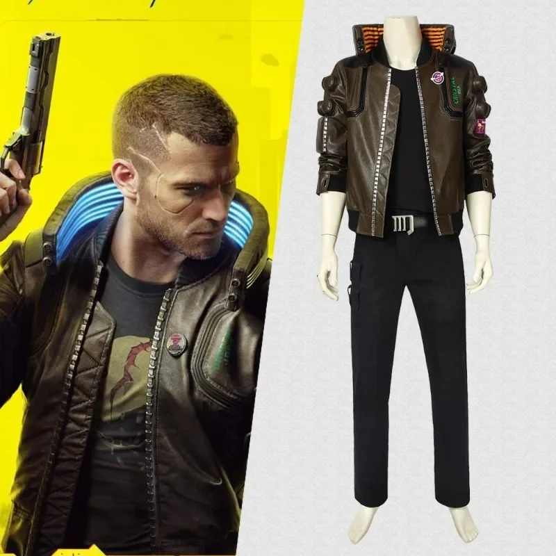 

CyberPunk 2077 V Cosplay Leather Jacket Samurai Costume Game Man COS Outfits Halloween Carnival Party Coat Pants Badge Full Set