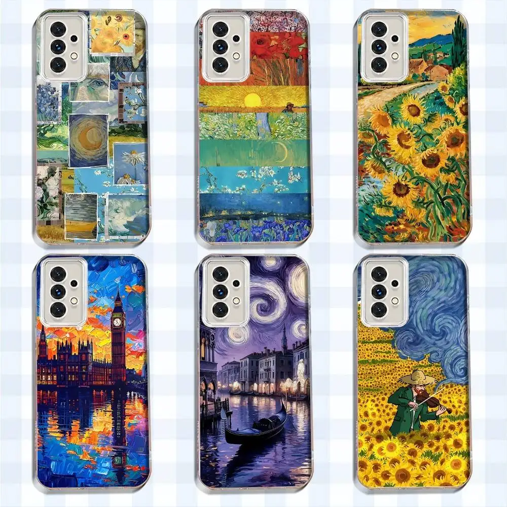 

V-Van Gogh Art Phone Case For Samsung S24,30,21,22,23,20 FE,lite,PIus,Ultra,5G,Note,9,10 Transparent Cover