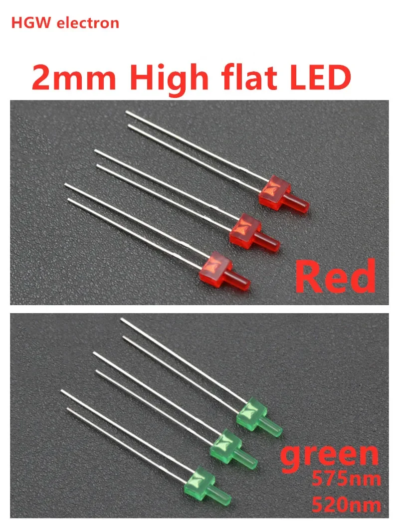 Imagem -04 - Diodos Emissores de Luz Led Flat Top Multicolor Leds Altos e Longos Vermelho Amarelo Azul Verde Led f2 mm 100 Pcs