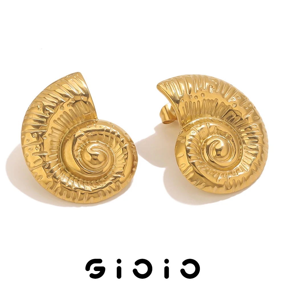

GIOIO Stainless Steel Gold Plated Texture Conch Shell Earrings for Women Sea Style Earring Beach Golden Earrings Jewelry Gifts
