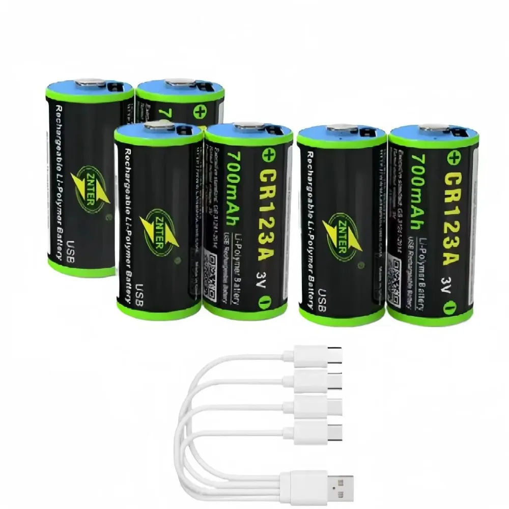 ZNTER CR123A Rechargeable Battery 700mAh 3.0V USB Lithium Battery with Type-C Charging Cable