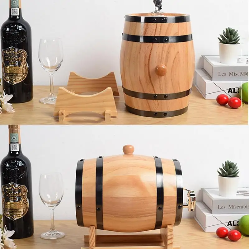 1L Wood Wine Barrel Vintage Oak Home Brewing Accessory Wine Keg Large Capacity Storage Container Tequila Wine Whiskey Dispenser