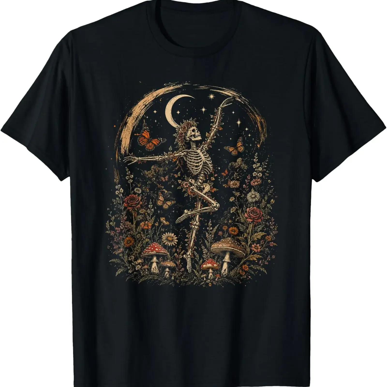 Skeleton Dancing Arabesque Wildflower Botanical Cottagecore 2 T Shirt vintage Washed Soft Top For Everyday Wear Stretched