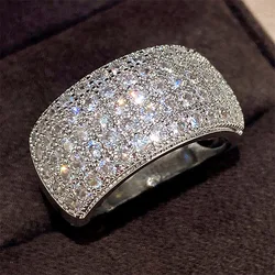 Exquisite Female Rings 925 Sterling Silver Super Shiny Half Circle Zircon Finger Rings for Women Promise Love Wedding Jewelry