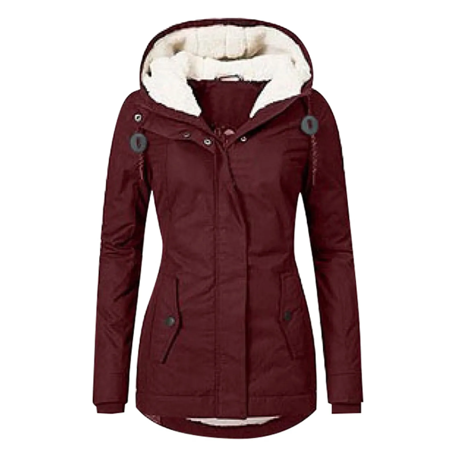 Winter Women's Mid Length Down Coat Hooded Fleece Lined Warm Comfort Cotton Padded Puffer Jackets Female Windproof Thick Coat