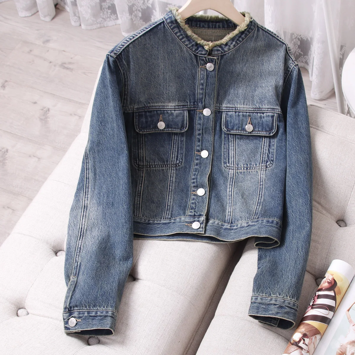 Blue Denim Classic Jacket Women\'s Stylish and Timeless Denim Jacket Perfect for Any Occasion Made with High-Quality DenimsetCell