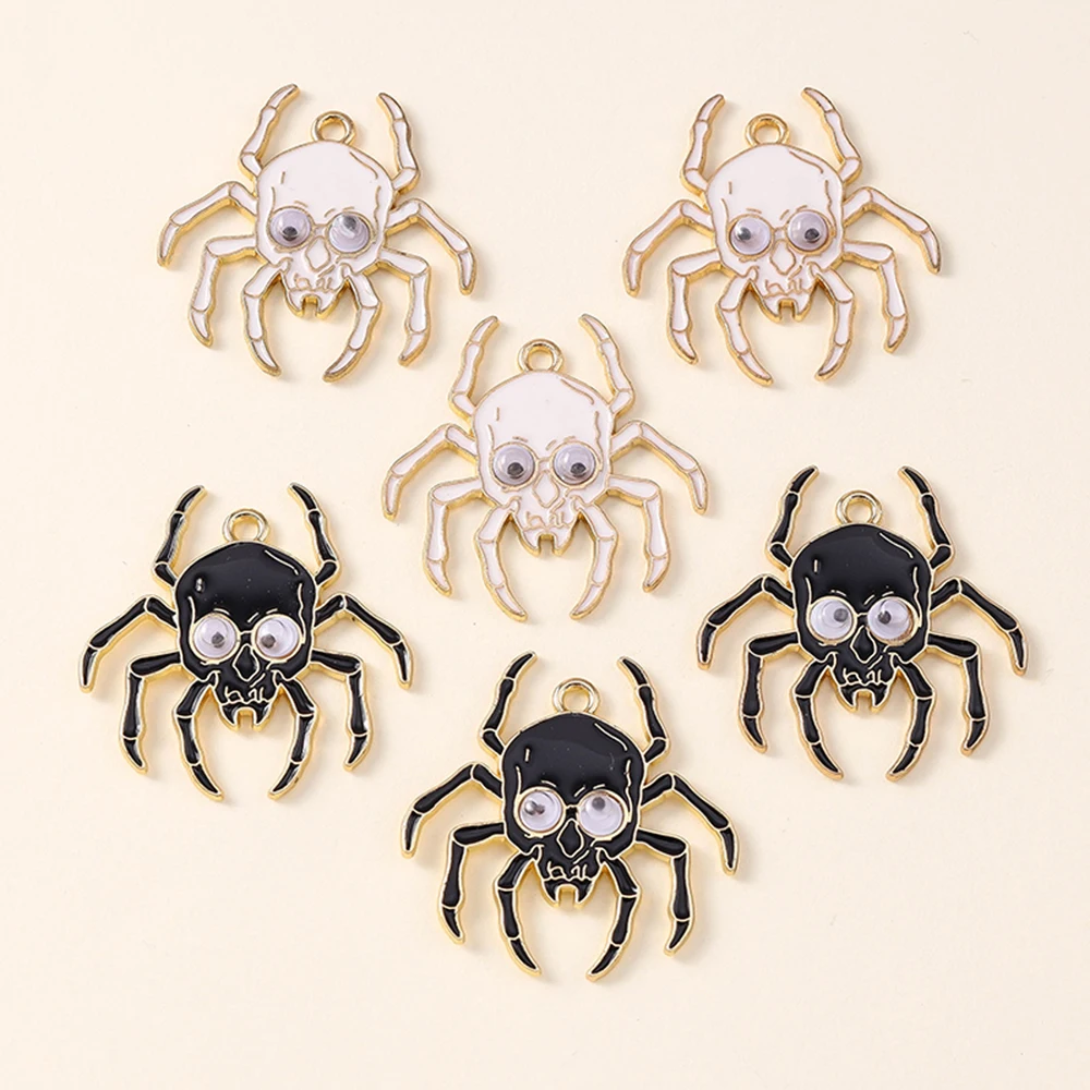 10 Stück 32*33mm Emaille große gruselige Spinne Charms von Halskette Armbänder Ohrringe Halloween Anhänger Schmuck DIY Erkenntnisse
