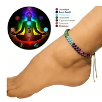 1pc Bohemian Style Handmade Natural Stone Chakra Anklet with 7 Stone and Adjustable Double Strands for Women