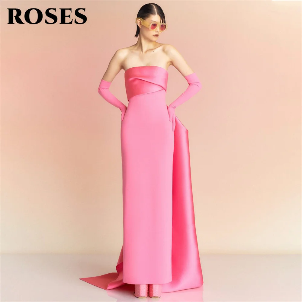 

ROSES Pink Party Dress Strapless فساتين السهرة Sleeveless Night Dress Trumpet Celebrity Dress for Woman Customized