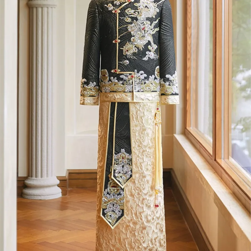 

New Chinese-style wedding dress for men large-sized dragon and phoenix jackets