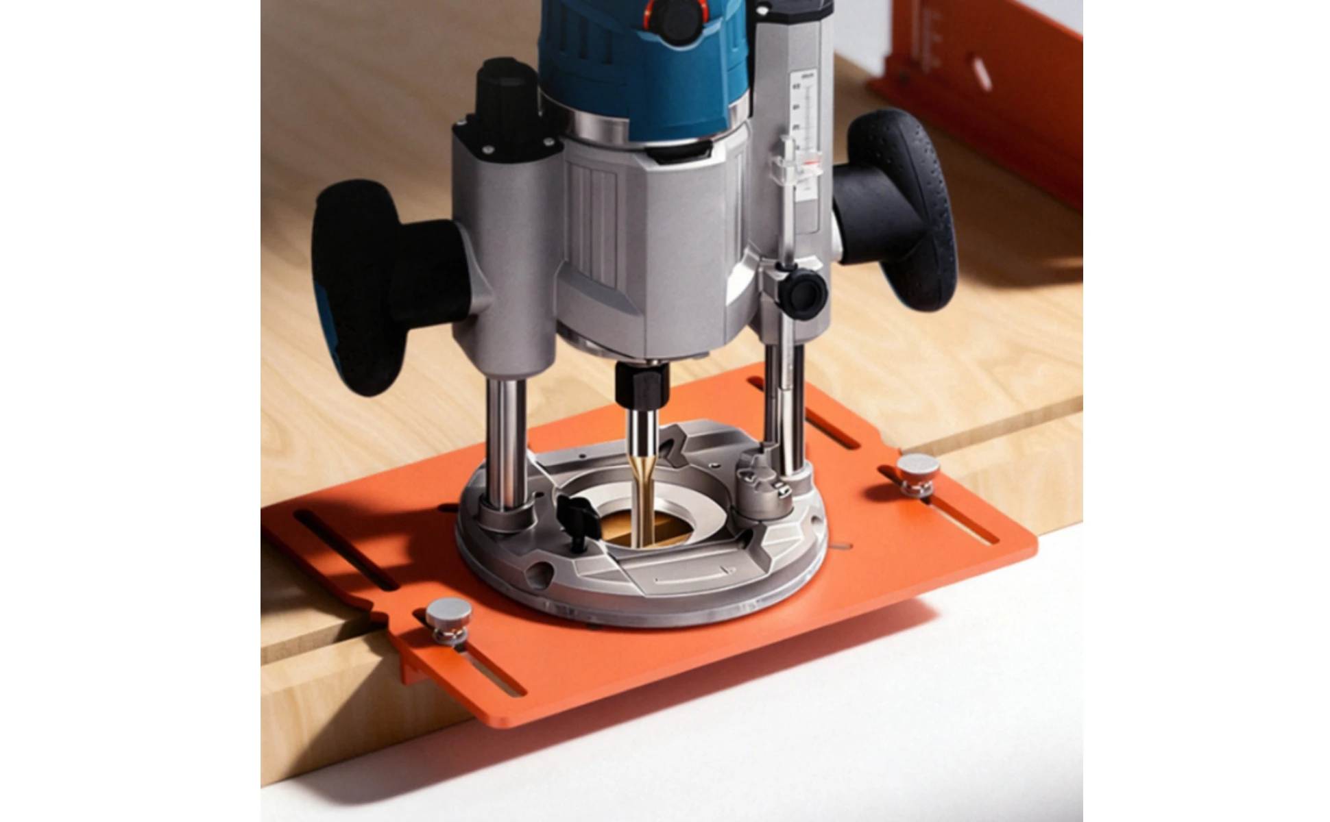 Slotting Router Plate Measurement Markings Router Grooving Base Plate Trimmer Base Polished Finish Slotting Bracket Orange