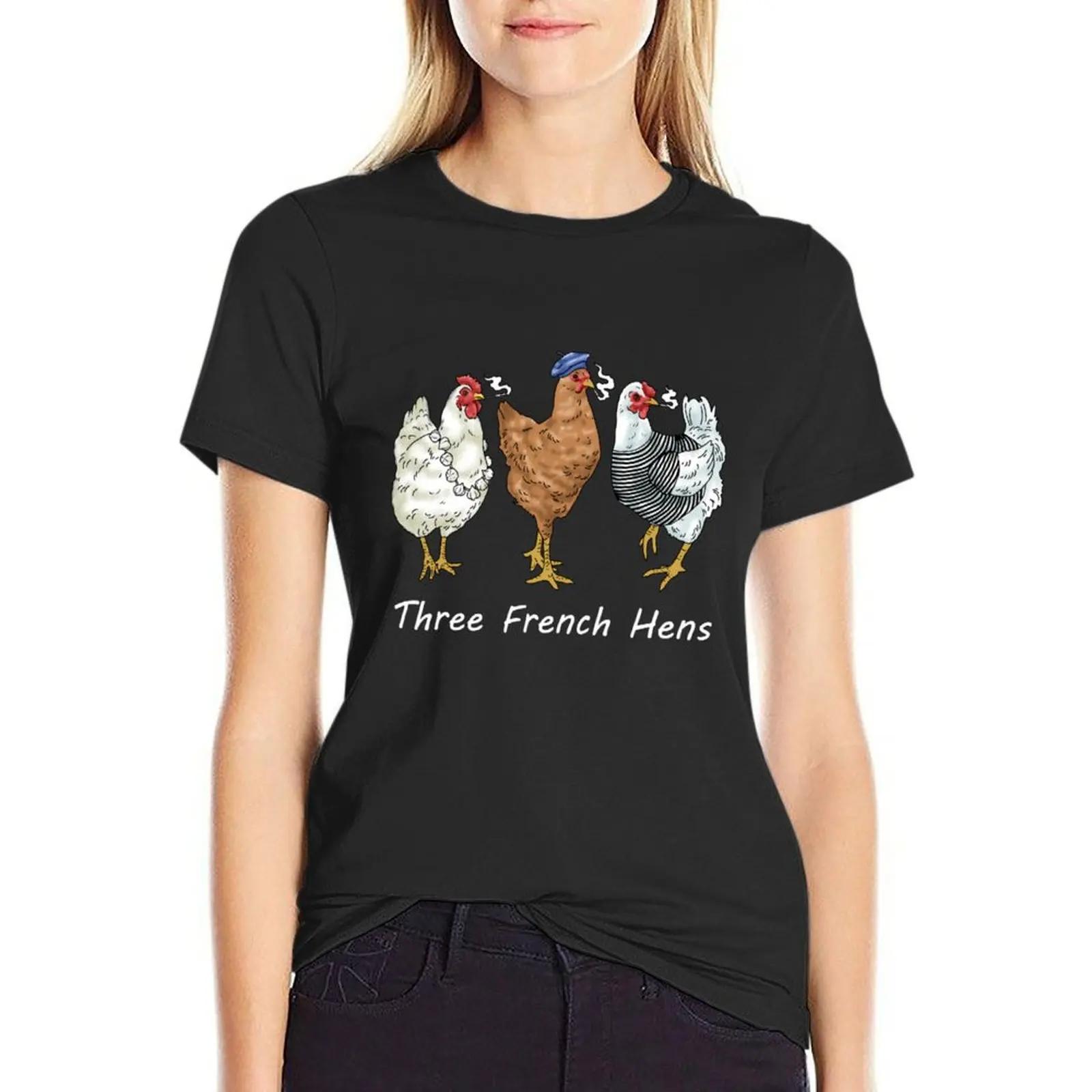 

Funny Christmas Three French Hens Chicken Lovers T-Shirt tees anime western t shirts for Women