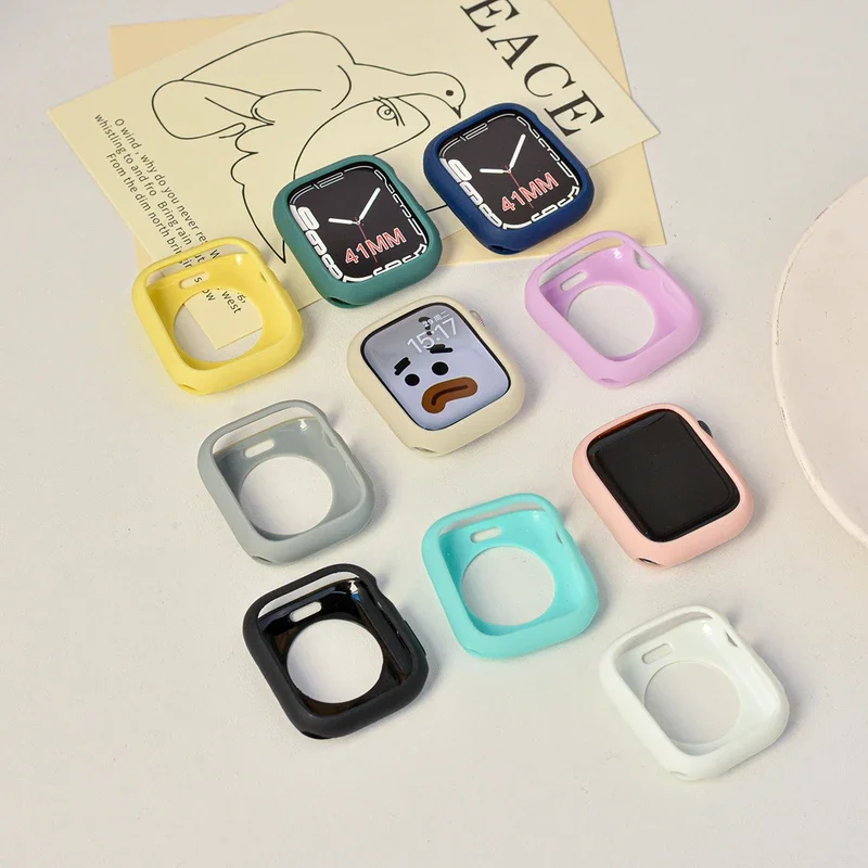 For Apple Watch 7 8 9 41mm 45mm 1 2 3 42MM 38MM Cover for iWatch 4 5 6 SE 40MM 44MM Watch Bumper Candy Soft Silicone Case