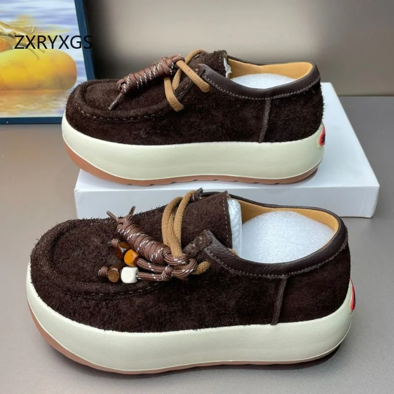 ZXRYXGS الطبقة العليا جلد البقر الرجعية سميكة سوليد الارتفاع زيادة أحذية رياضية أحذية خفيفة أنيقة الديكور النساء الأحذية العصرية 2025