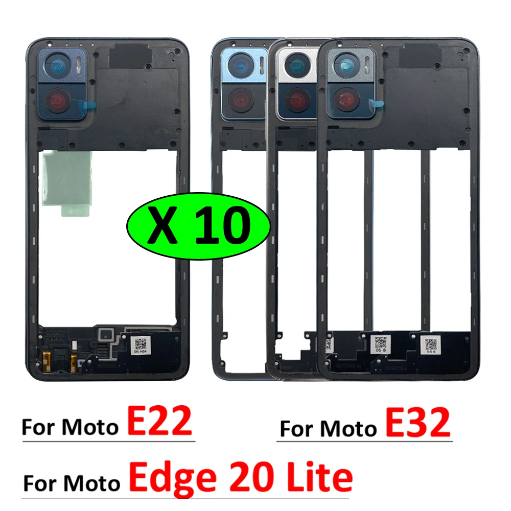 10Pcs/Lot, For Motorola For Moto E22 E32 Edge 20 Lite Front Housing Middle Frame Bezel Plate Cover