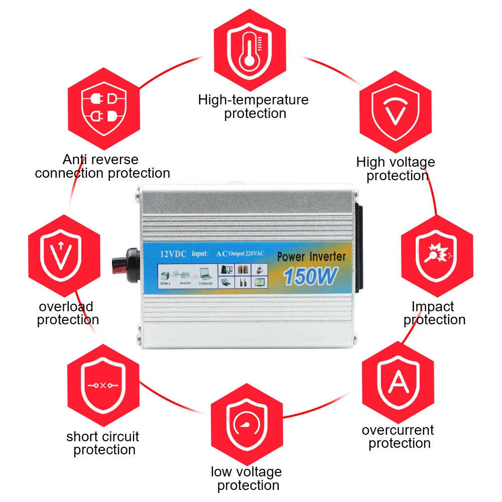 سيارة RV شاحنة مقطورة عاكس الطاقة تحويل USB مشبك بطارية متعدد الوظائف 12 فولت محول جهد 150 واط شنت العاكس #5