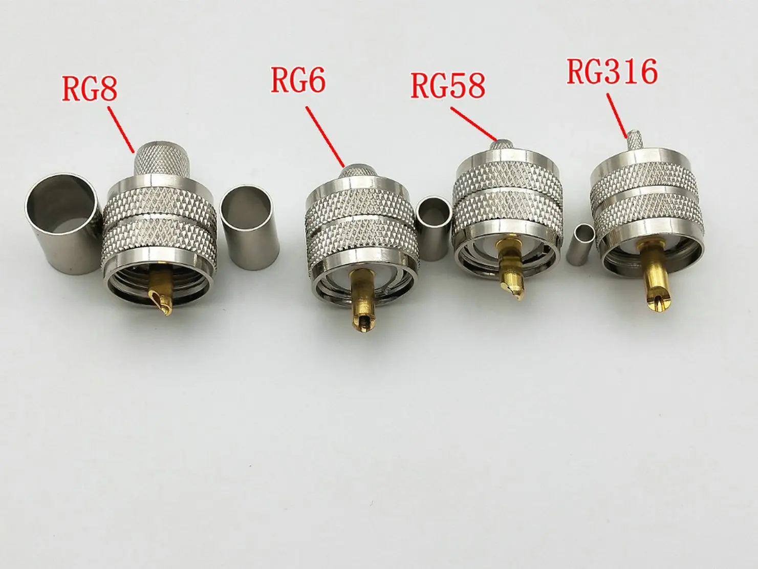 Imagem -02 - Conector Coaxial de Latão rf Plugue Macho Crimp Conector de Cabo Pl259 Uhf Rg316 Rg58 Rg6 Rg8 50 Pcs